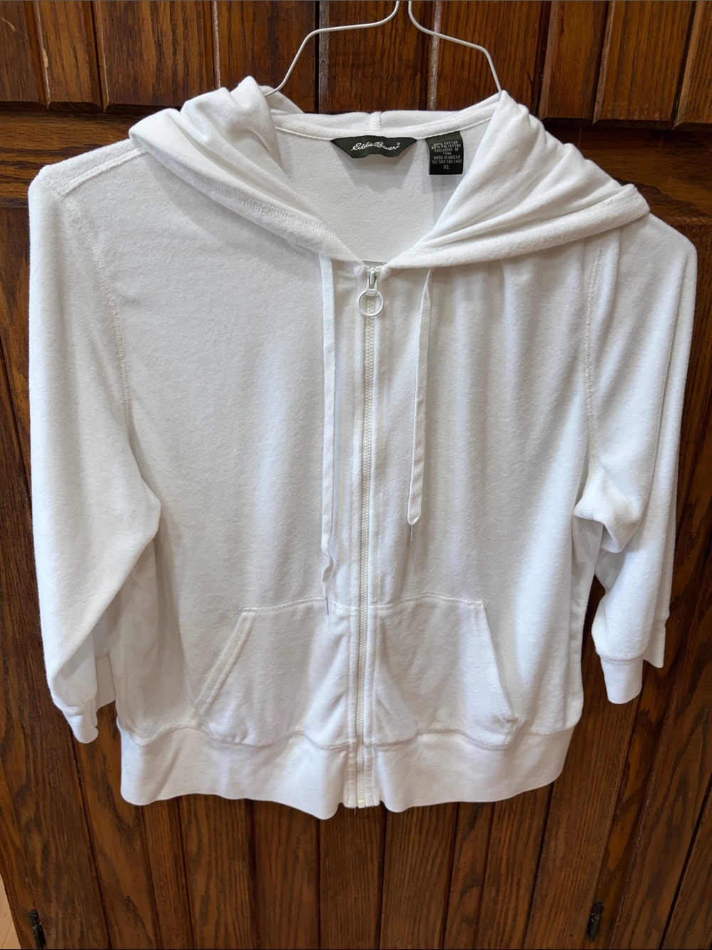 Eddie Bauer White Hooded Zip Terry Jacket
Size XL